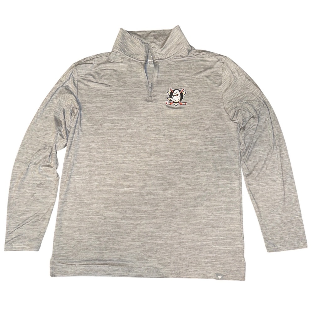 Fanatics Anaheim Ducks Mens Pullover Heather Gray 1/4 Zip Hockey Sweatshirt L